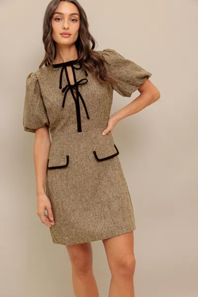 Truedames Mademoiselle Mode Woven Weed Mini Dress In Beige