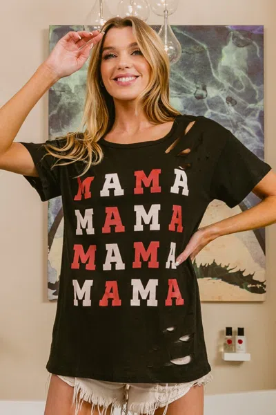 Truedames Mama Graphic Distressed Short Sleeve T-shirt In Black