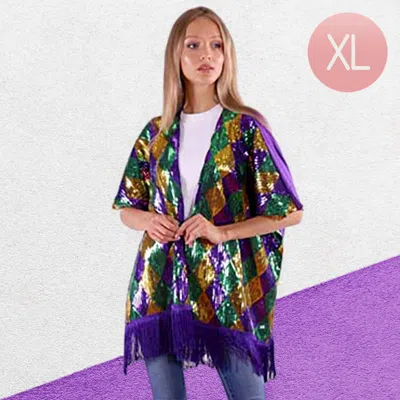 Truedames Mardi Gras Sequin Tassel Kimono Poncho In Multi
