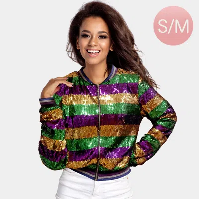 Truedames Mardi Gras Sequin Zipper Jacket In Multi