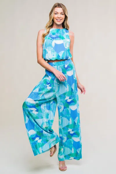 Truedames Maritime Muse Woven Plisse Top And Pant Set In Blue