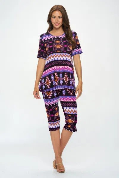 Truedames Matching Capri Pant Set In Plus Size In Purple