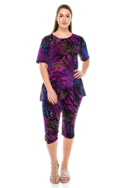 Truedames Matching Capri Pant Set In Plus Size In Purple