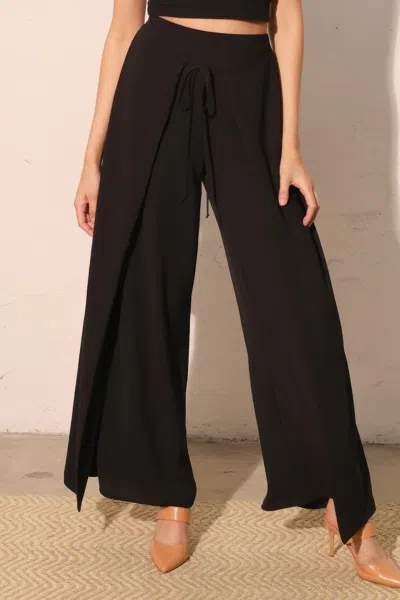 Truedames Matte Crepe Overlap Pants In Black
