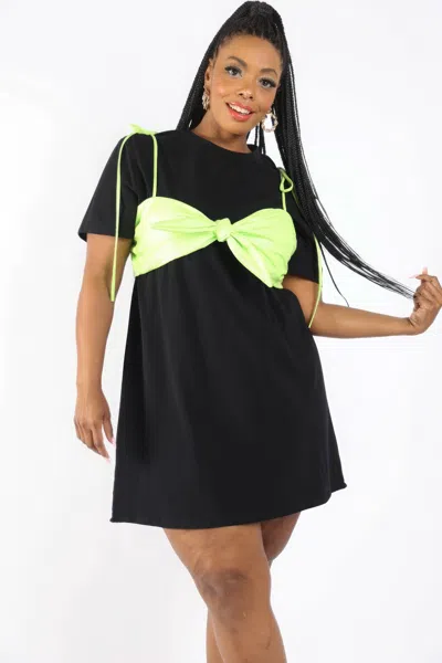 Truedames Matte Pu Bra Overlay T Shirt Dress In Multi