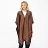 Truedames Maze Patterned Kimono Poncho In Brown