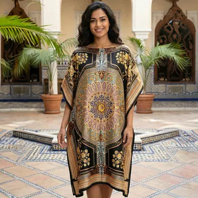 Truedames Medallion Print Resort Silky Kaftan Midi Dress In Multi