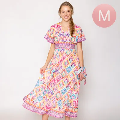 Truedames Medium - Tile Print Maxi Dress In Pink