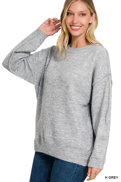 Truedames Melange Front Seam Round-neck Sweater In Gray