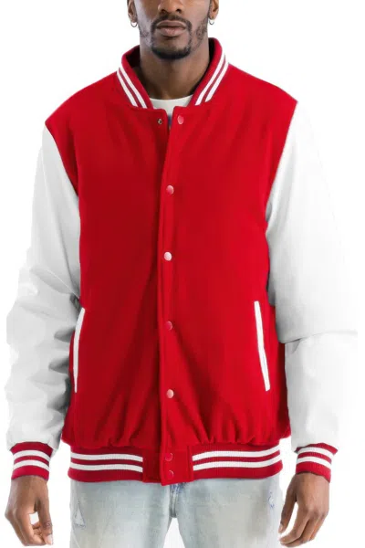Truedames Melton Lettermans Varsity Jacket In Red