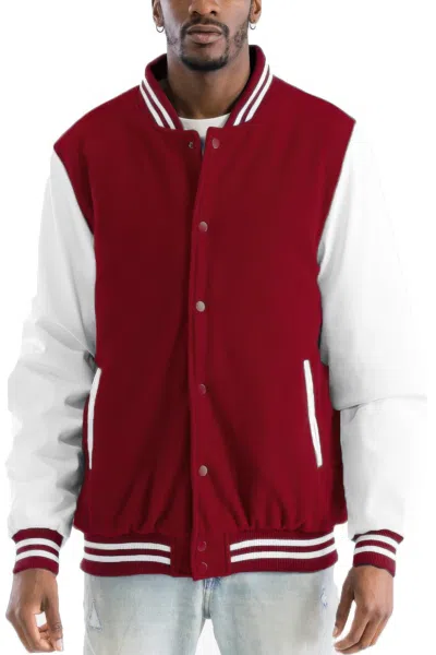 Truedames Melton Lettermans Varsity Jacket In White