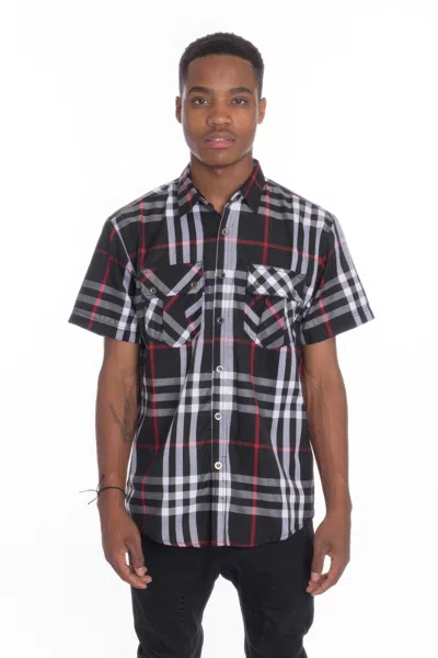 Truedames Men's Casual Short Sleeve Checker Shirts In Black