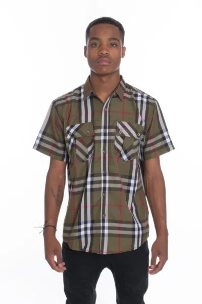 Truedames Men's Casual Short Sleeve Checker Shirts In Green