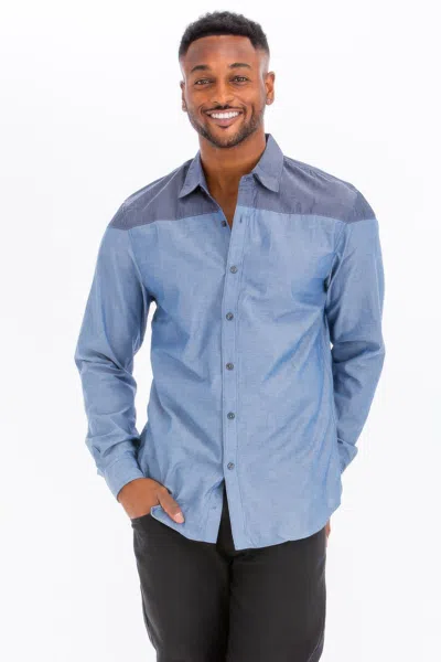Truedames Men's Two Tone Long Sleeve Button Down Shirt In Blue