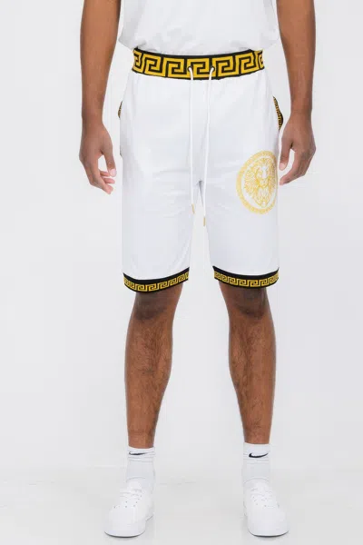 Truedames Mens Black And Gold Detail Shorts In White