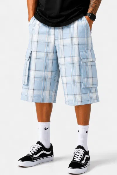 Truedames Mens Checkered Baggy Cargo Shorts In Blue