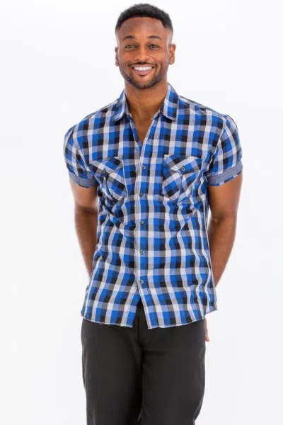 Truedames Mens Checkered Button Down Shirt In Blue