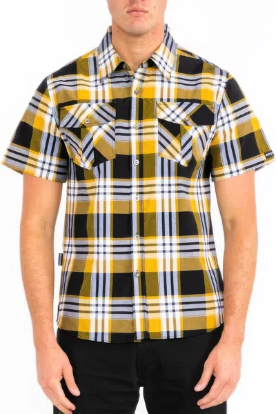 Truedames Mens Checkered Two Pocket Shirt In Gold