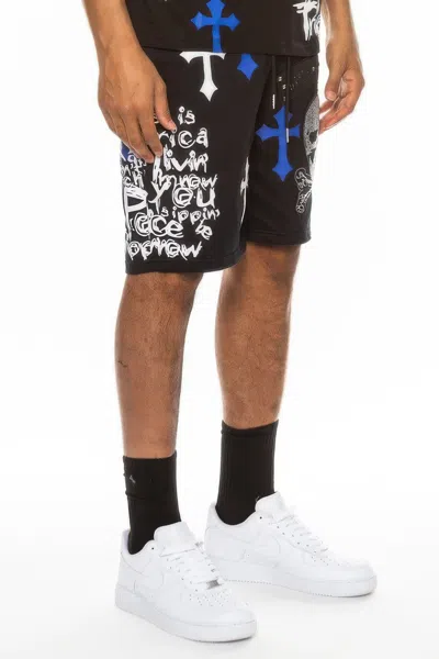 Truedames Mens Chrome Cross Skull Shorts In Multi