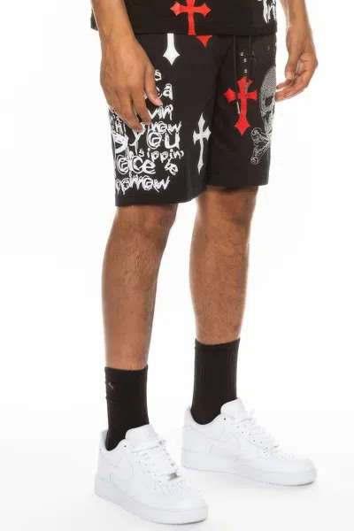 Truedames Mens Chrome Cross Skull Shorts In Red