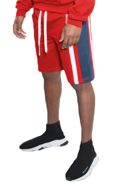 Truedames Mens Color Block Stripe Sweat Shorts In Red