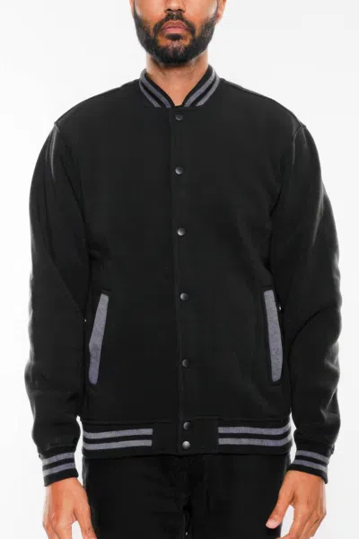 Truedames Mens Fleece Snap Button Varsity Jacket In Black