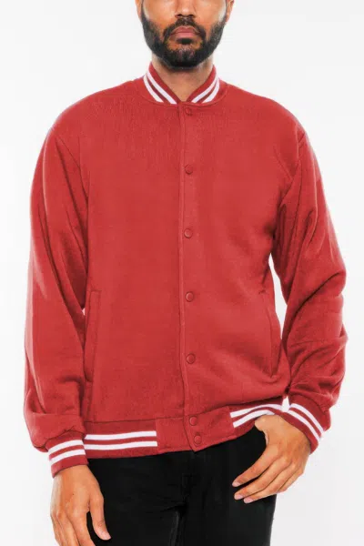 Truedames Mens Fleece Snap Button Varsity Jacket In Pink