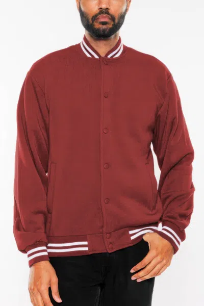 Truedames Mens Fleece Snap Button Varsity Jacket In White