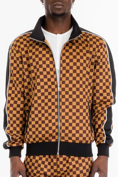 Truedames Mens Full Zip Checkered Jacket In Brown