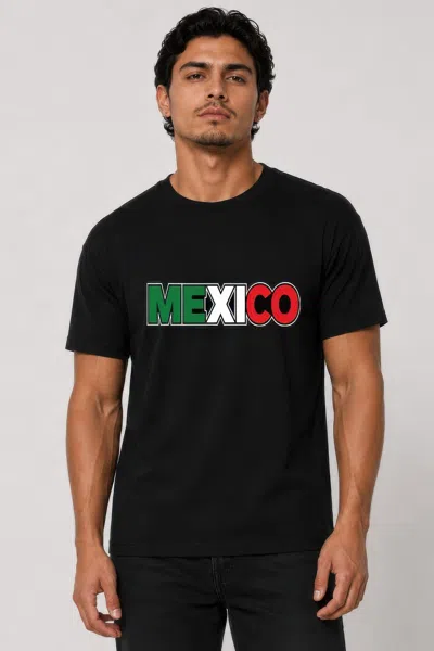 Truedames Mens Mexico Print Ring-spun Cotton Tshirt In Black