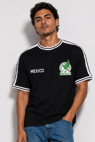 Truedames Mens Mexico Print Short Sleeve Striped Tape Tshirt In Black