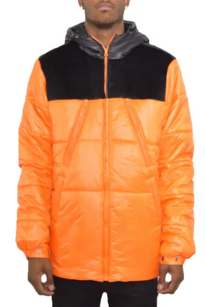 Truedames Mens Padded Buffle Puffer Jacket In Orange