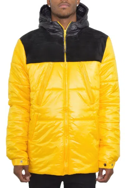 Truedames Mens Padded Buffle Puffer Jacket In Yellow
