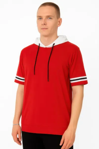 Truedames Mens Short Sleeve Hooded Tshirt In Red