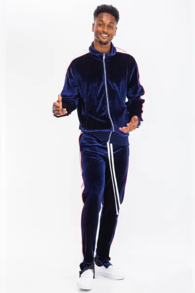Truedames Mens Velour Track Jacket And Track Pant Set In Black