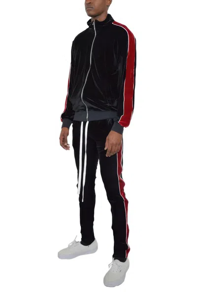 Truedames Mens Velour Track Jacket And Track Pant Set In Black
