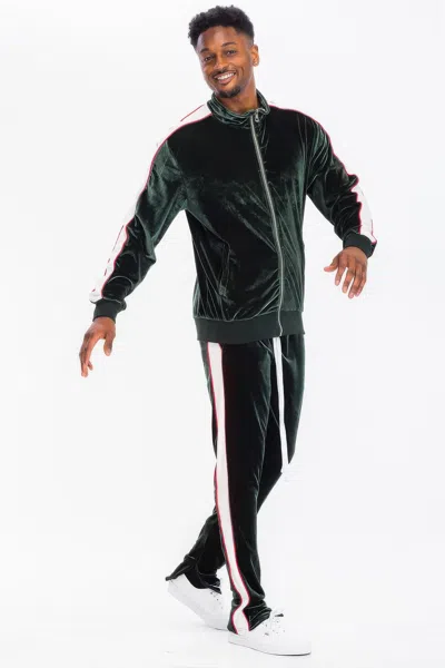 Truedames Mens Velour Track Jacket And Track Pant Set In Green