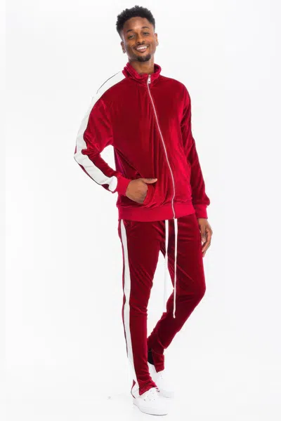 Truedames Mens Velour Track Jacket And Track Pant Set In Red