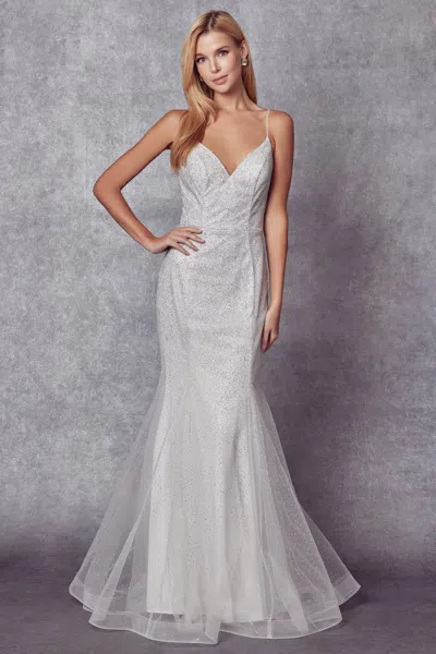 Truedames Shiny Prom Mermaid Formal Special Occasion Gown In White
