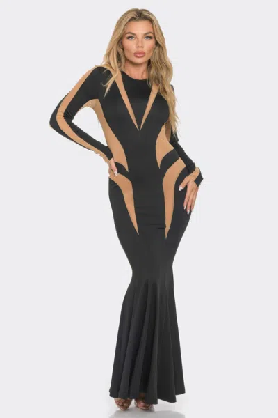 Truedames Mesh Cut Out Detail Maxi Dress In Black