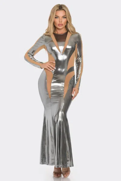 Truedames Mesh Cut Out Detail Maxi Dress In Gray