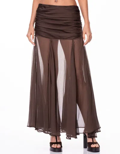 Truedames Mesh Maxi Skirt In Brown