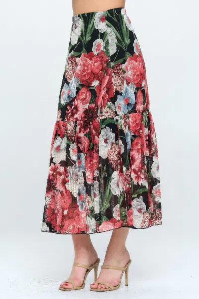 Truedames Mesh Romance Tiered Print Skirt In Red