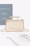 Truedames Metal Handle Top Case Clutch In Gold