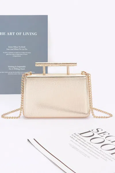 Truedames Metal Handle Top Case Clutch In Gold
