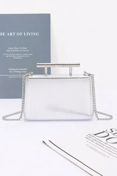 Truedames Metal Handle Top Case Clutch In Silver