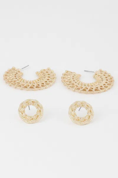 Truedames Metallic Braid Hoop Earrings Set In Gold