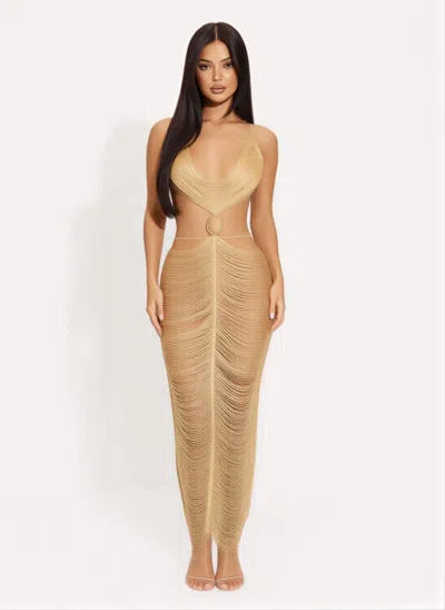 Truedames Metallic Cut Open Back Maxi Dress In Neutral