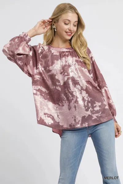 Truedames Metallic Fabric Blouse With Balloon Sleeves In Brown