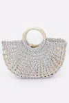 Truedames Metallic Faux Straw Tote Bag W Pouch In Silver
